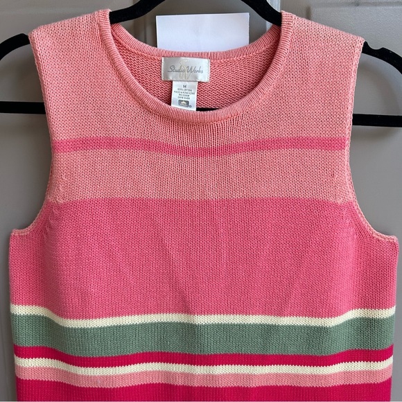 Studio Works Pink and Green Striped Sleeveless Sweater - Picture 4 of 5